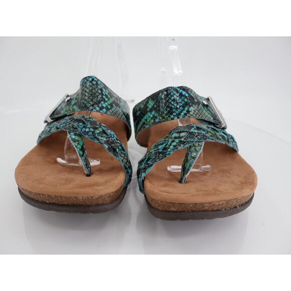 Earth Women's Onida Sandal Size 7 Blue Snake Vegan Braided Toe Post Slides - Picture 2 of 11